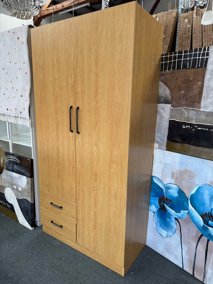 Silvia 2 Door With 2 Drawers Wardrobe (2 Colors Available- High Gloss White, Semi Gloss Wooden)