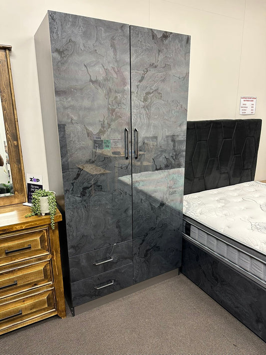 Silvia 2 Door With 2 Drawers Wardrobe - High Gloss Marble Pattern