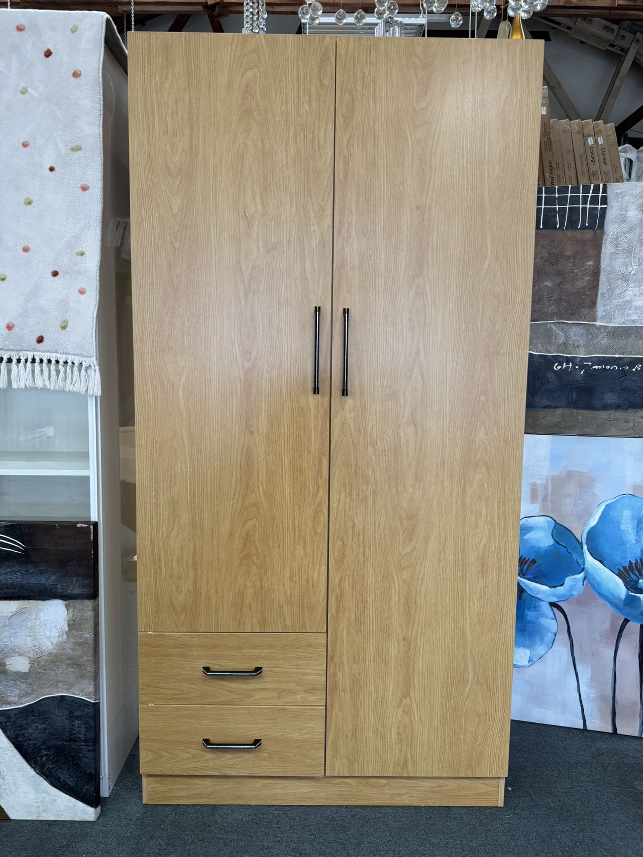 Silvia 2 Door With 2 Drawers Wardrobe (2 Colors Available- High Gloss White, Semi Gloss Wooden)