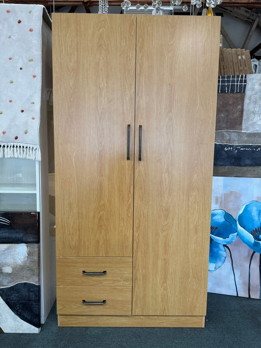 Silvia 2 Door With 2 Drawers Wardrobe (2 Colors Available- High Gloss White, Semi Gloss Wooden)