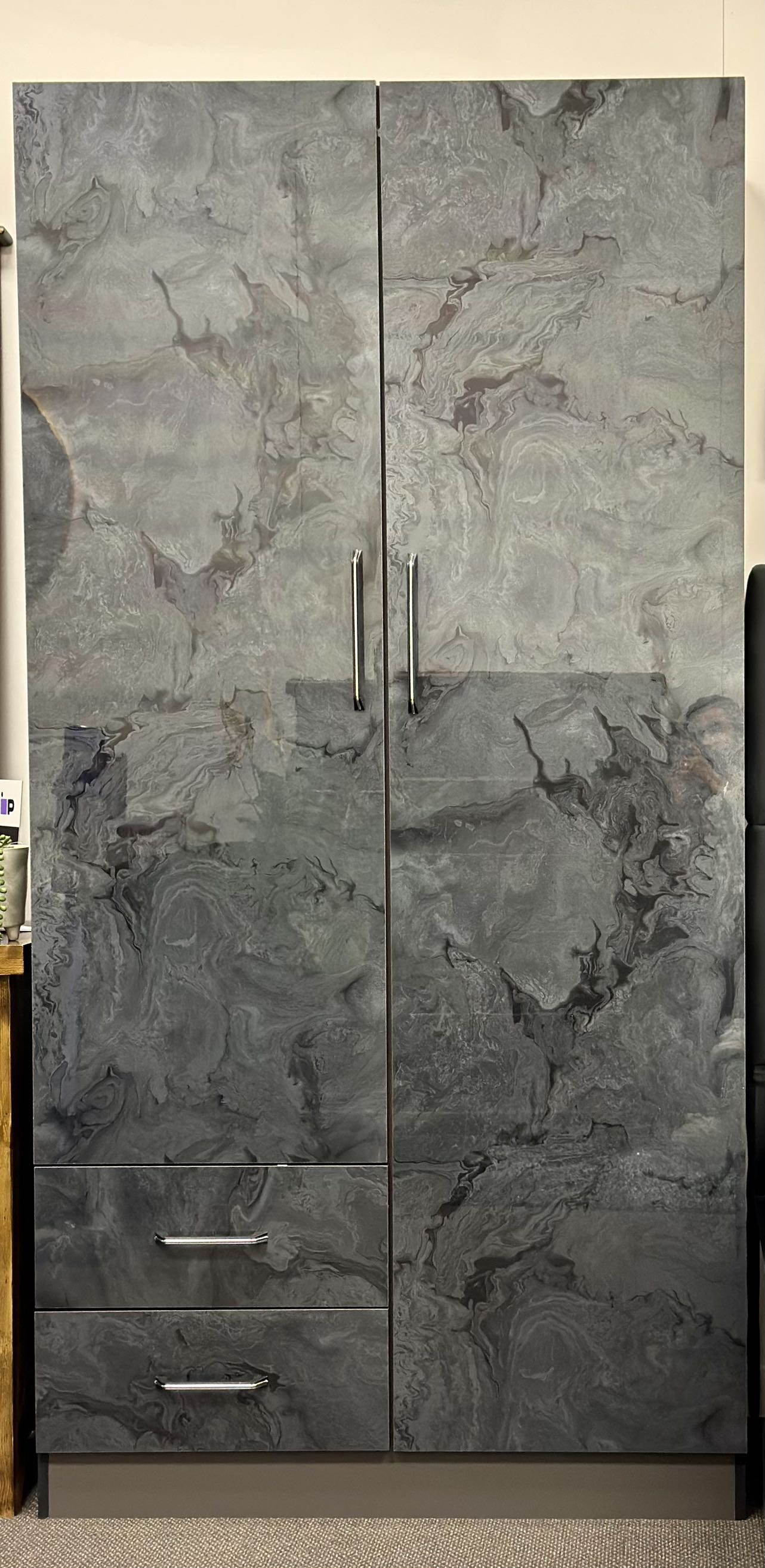 Silvia 2 Door With 2 Drawers Wardrobe - High Gloss Marble Pattern