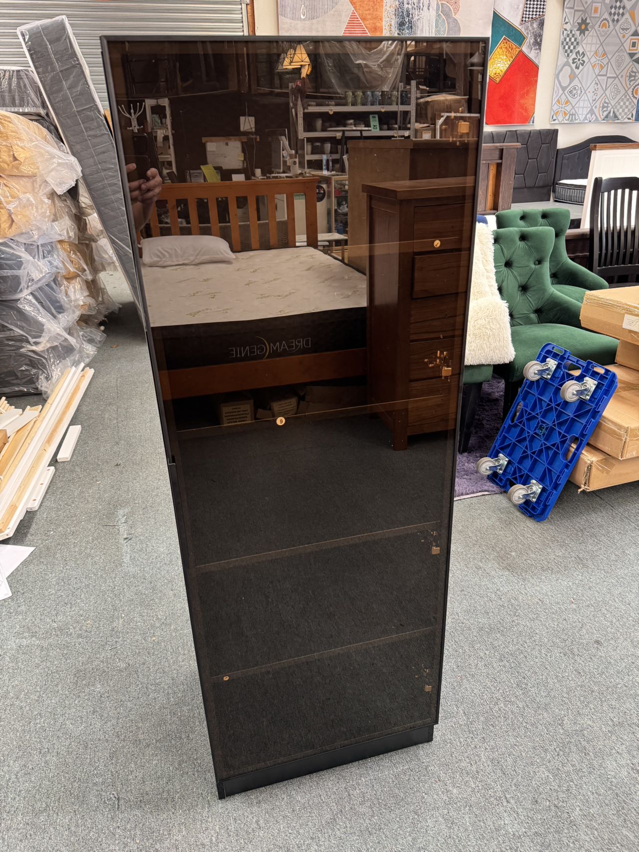 Jessie 1 Door High Gloss Black/Grey Marble Pattern Display Cabinet
