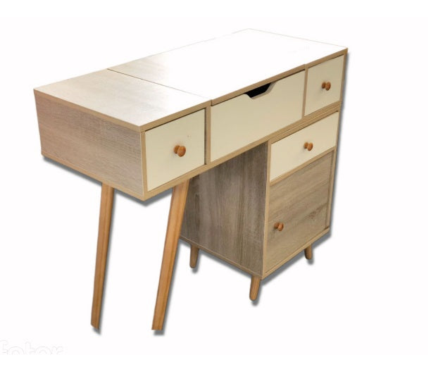 Oak & White Dressing Table With Mirror