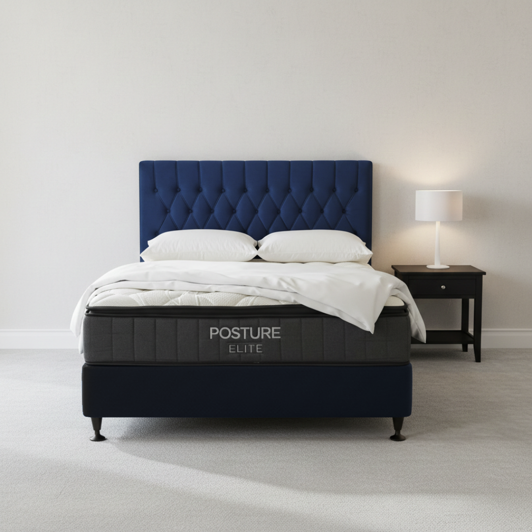 Chicago Queen Bed With Posture Elite Mattress in Blue