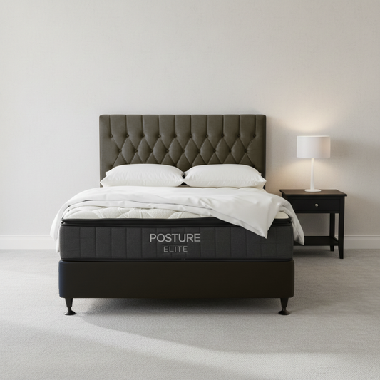 Chicago Queen Bed With Posture Elite Mattress in Grey Velvet