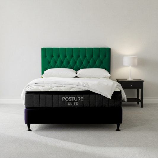 Chicago Queen Bed With Posture Elite Mattress in Green Velvet