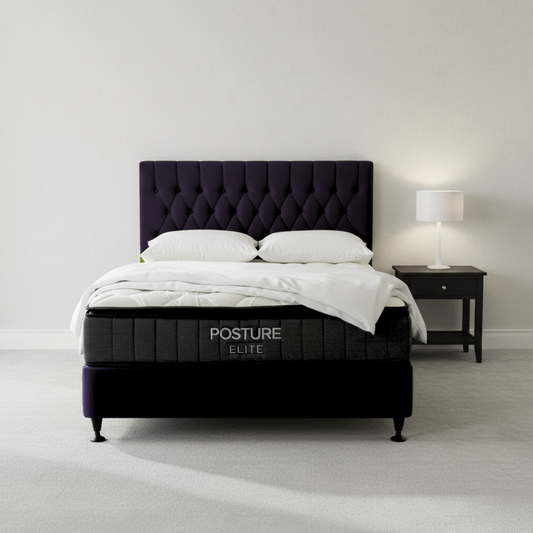 Chicago Super King Bed With Posture Elite Mattress in Black Velvet