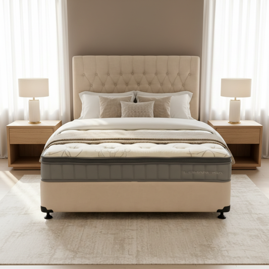 Chicago Queen Bed With Pocket Spring Euro Top Mattress in Beige