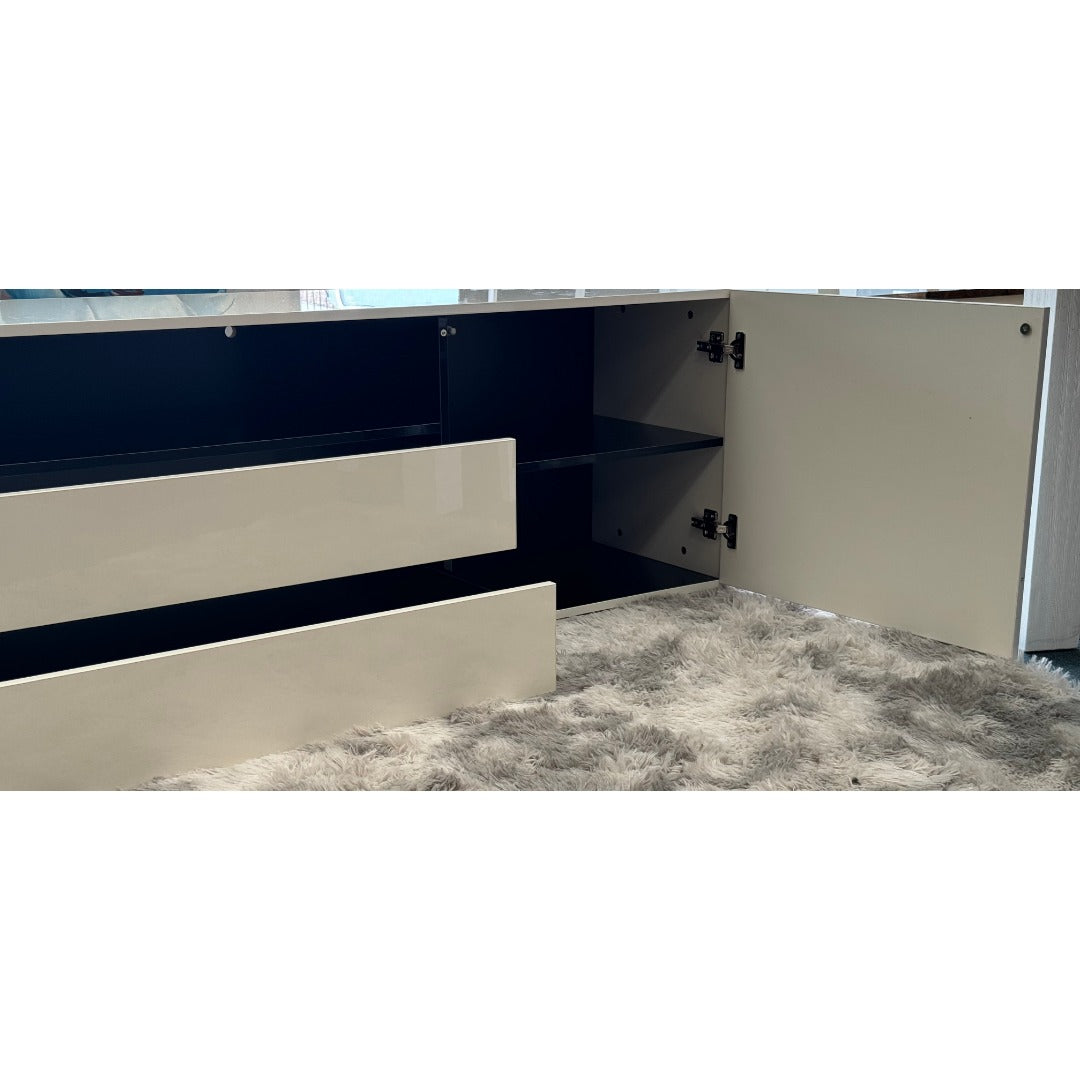 Luca White Glossy Tv unit with LED