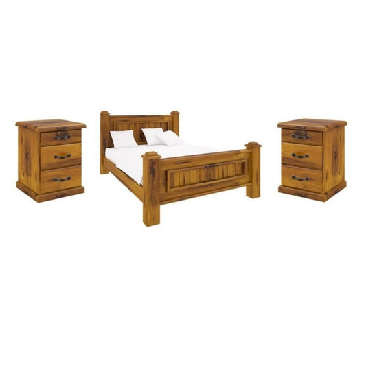 Jamaica Queen Solid Pinewood 3pcs Bedroom Set