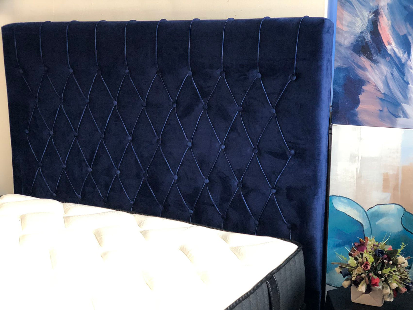 Chicago Blue Velvet Headboard Queen