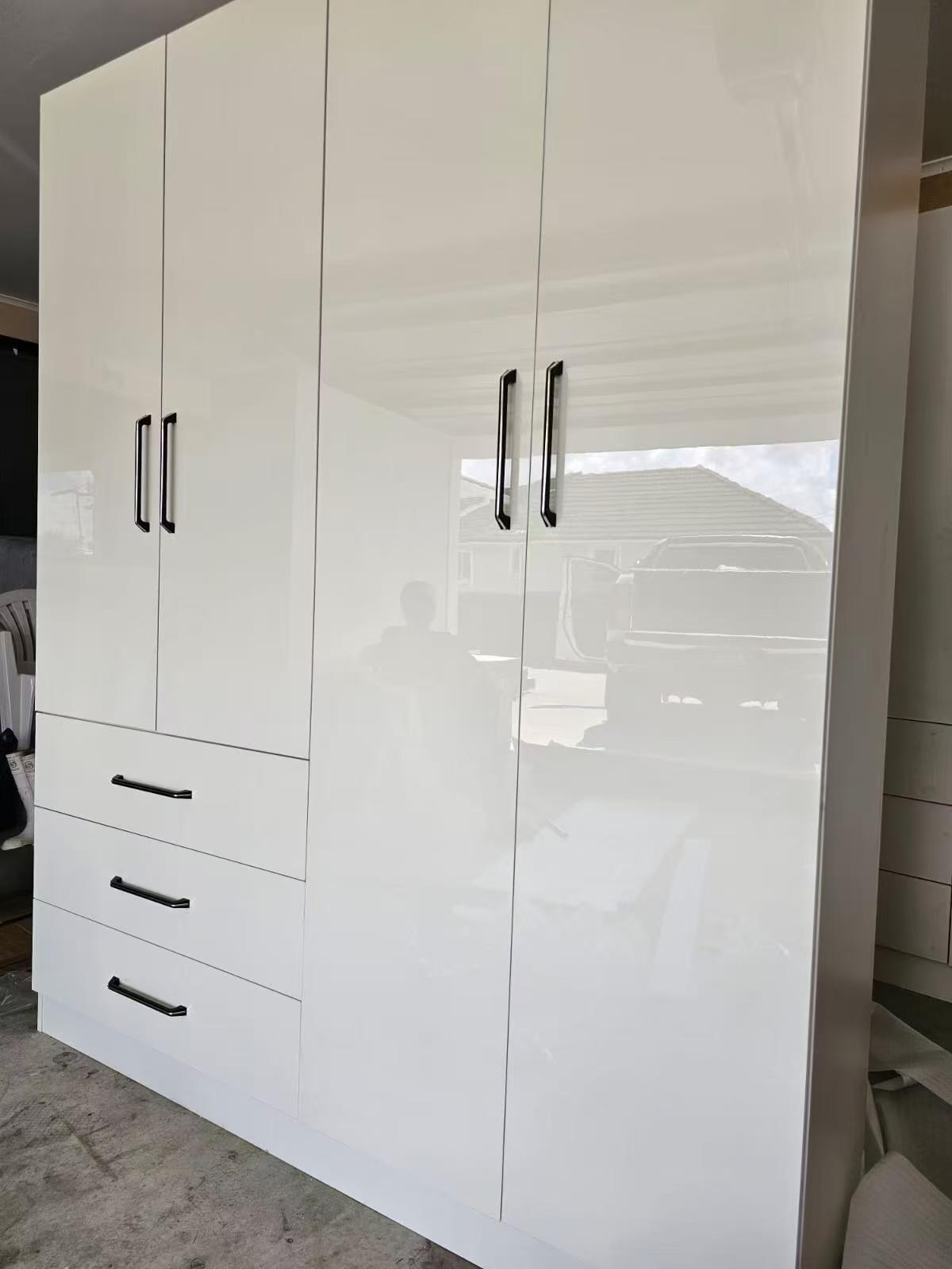 Silvia 4 Door Wardrobe With 3 Drawers (New Stock - High Gloss White)