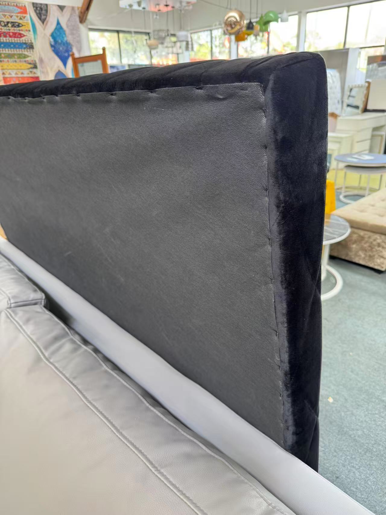 Chicago Black Velvet Headboard Queen Size