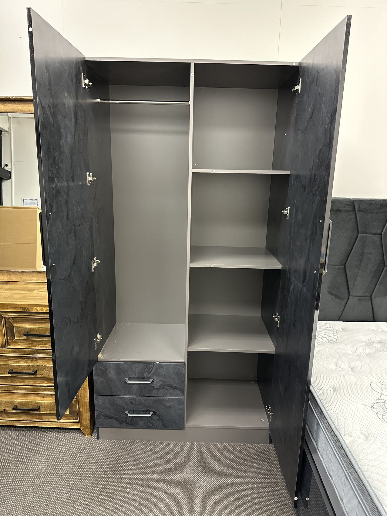 Silvia 2 Door With 2 Drawers Wardrobe - High Gloss Marble Pattern