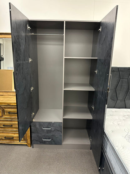 Silvia 2 Door With 2 Drawers Wardrobe - High Gloss Marble Pattern