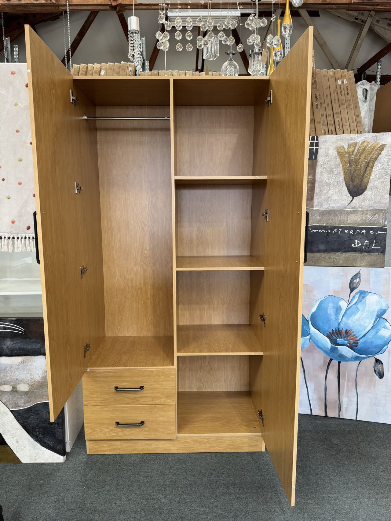 Silvia 2 Door With 2 Drawers Wardrobe (2 Colors Available- High Gloss White, Semi Gloss Wooden)