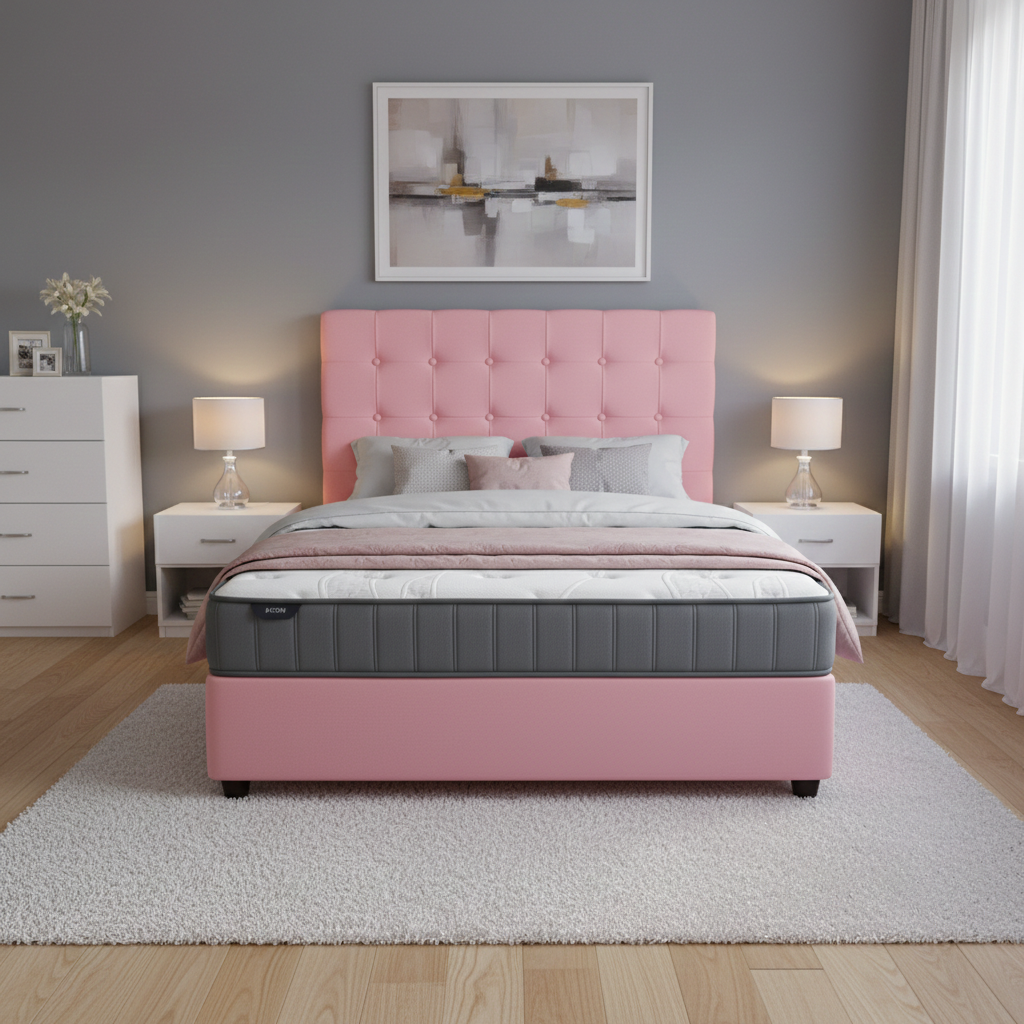 Luke Queen Bed In Pink Velvet