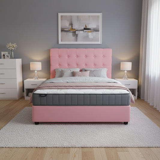 Luke Queen Bed In Pink Velvet