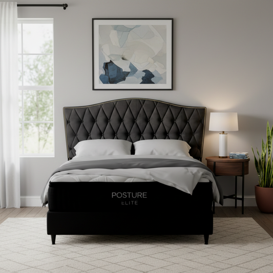 Washington Queen Bed With Posture Elite Mattress in Black