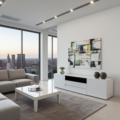 Luca White Glossy Tv unit with LED