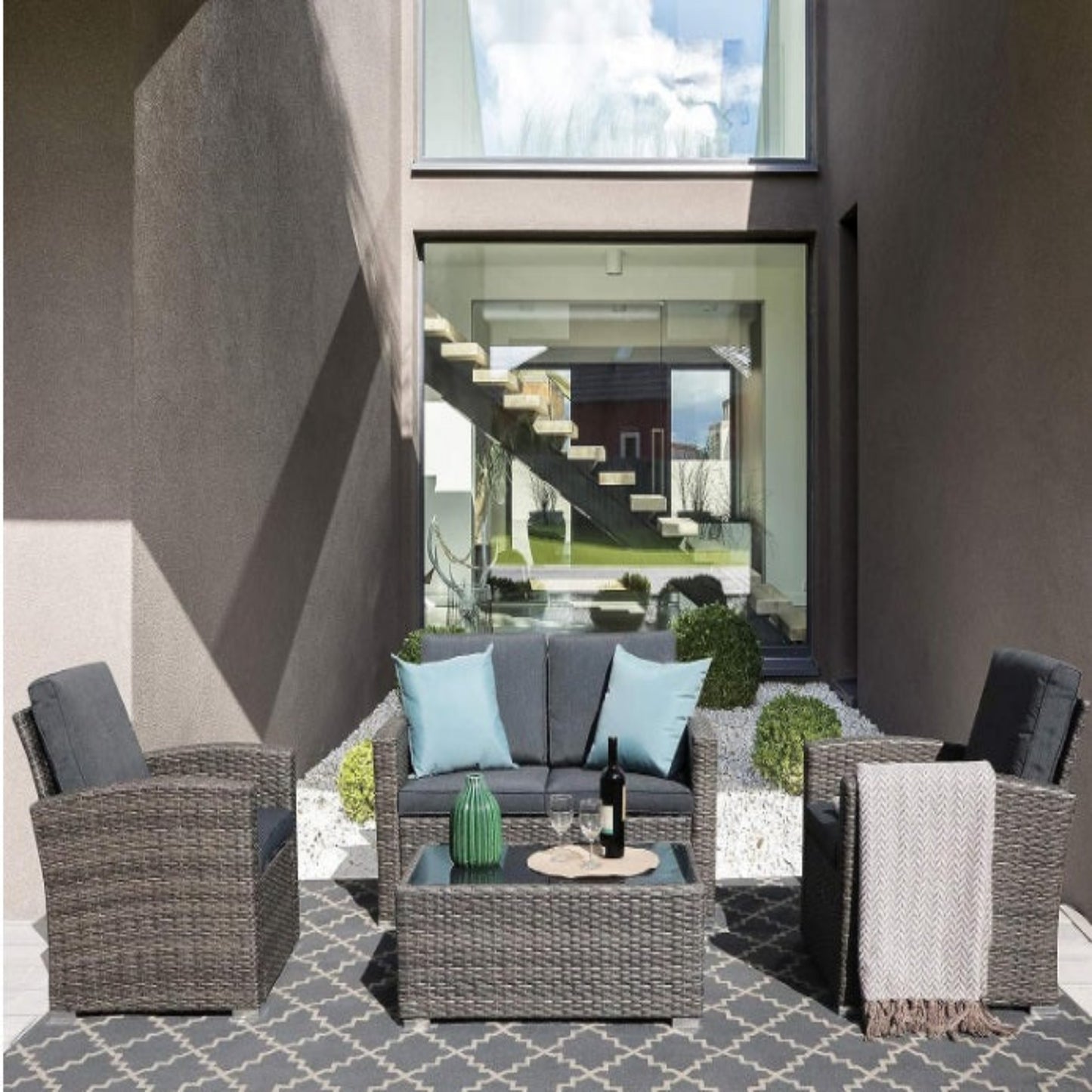Outdoor 4 Piece  Small Sectional Sofa Set